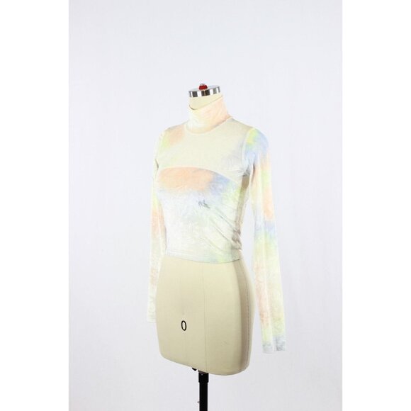 Aritzia WILFRED FREE Moon Pastel Tie Dye Velvet Cropped Turtleneck Top, Size XS - Picture 5 of 15